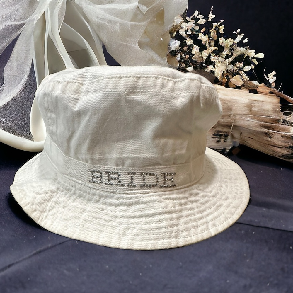 EUC BRIDE Sun Bucket Hat. Perfect for your Honeymoon! Rhinestones!